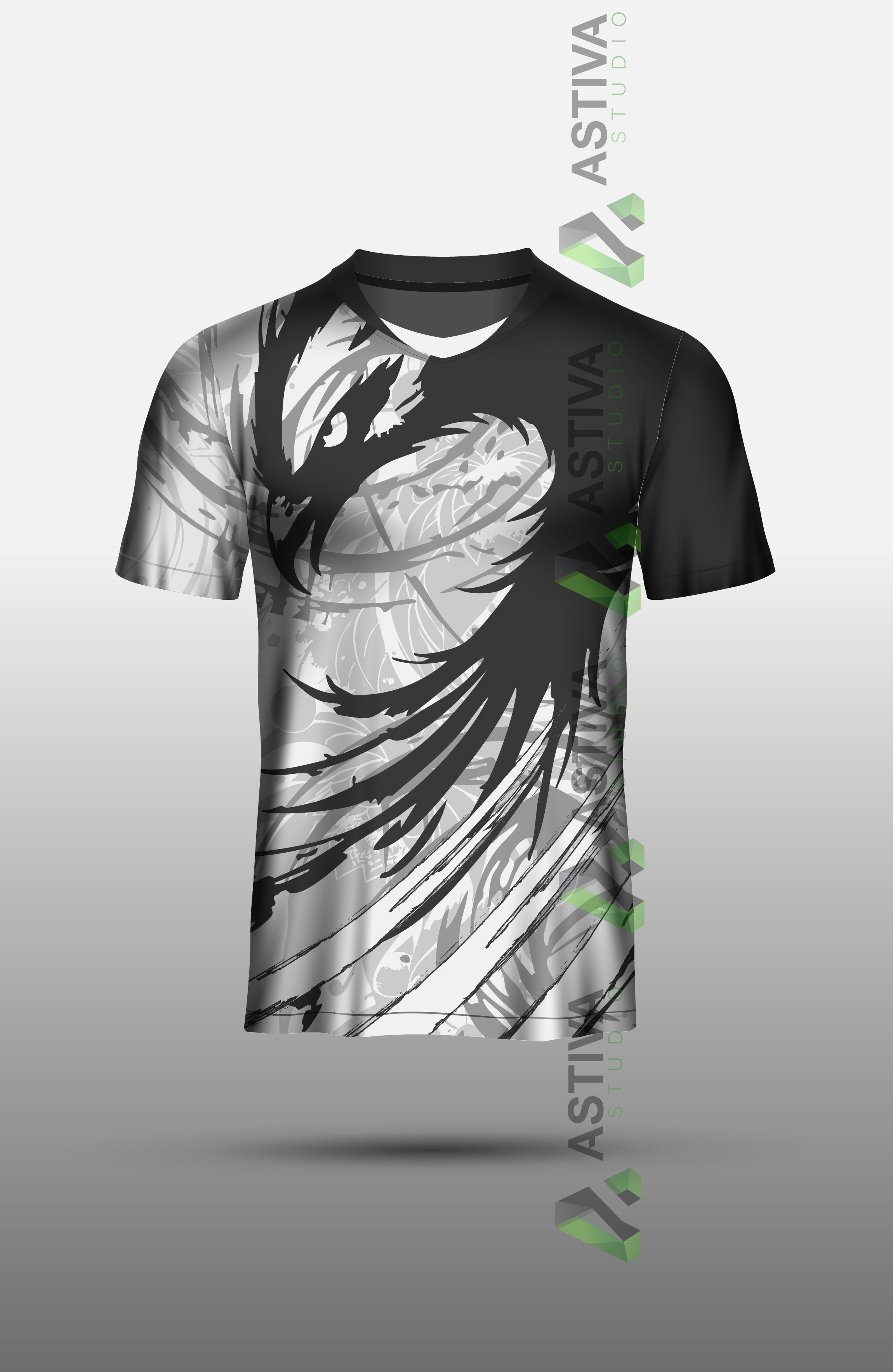 Custom Jersey Design – Abstract Eagle Grunge Grey and White (Editable)