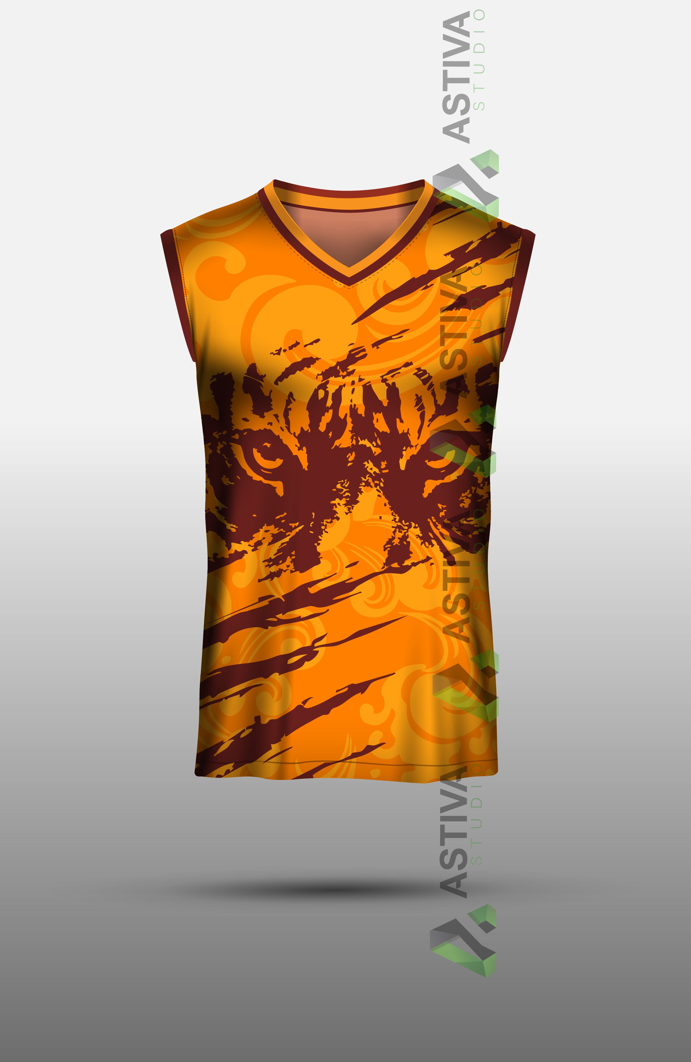 Tiger Eyes Sports Jersey Design – Orange Sleeveless Athletic Shirt with Claw Scratch Pattern(editable)