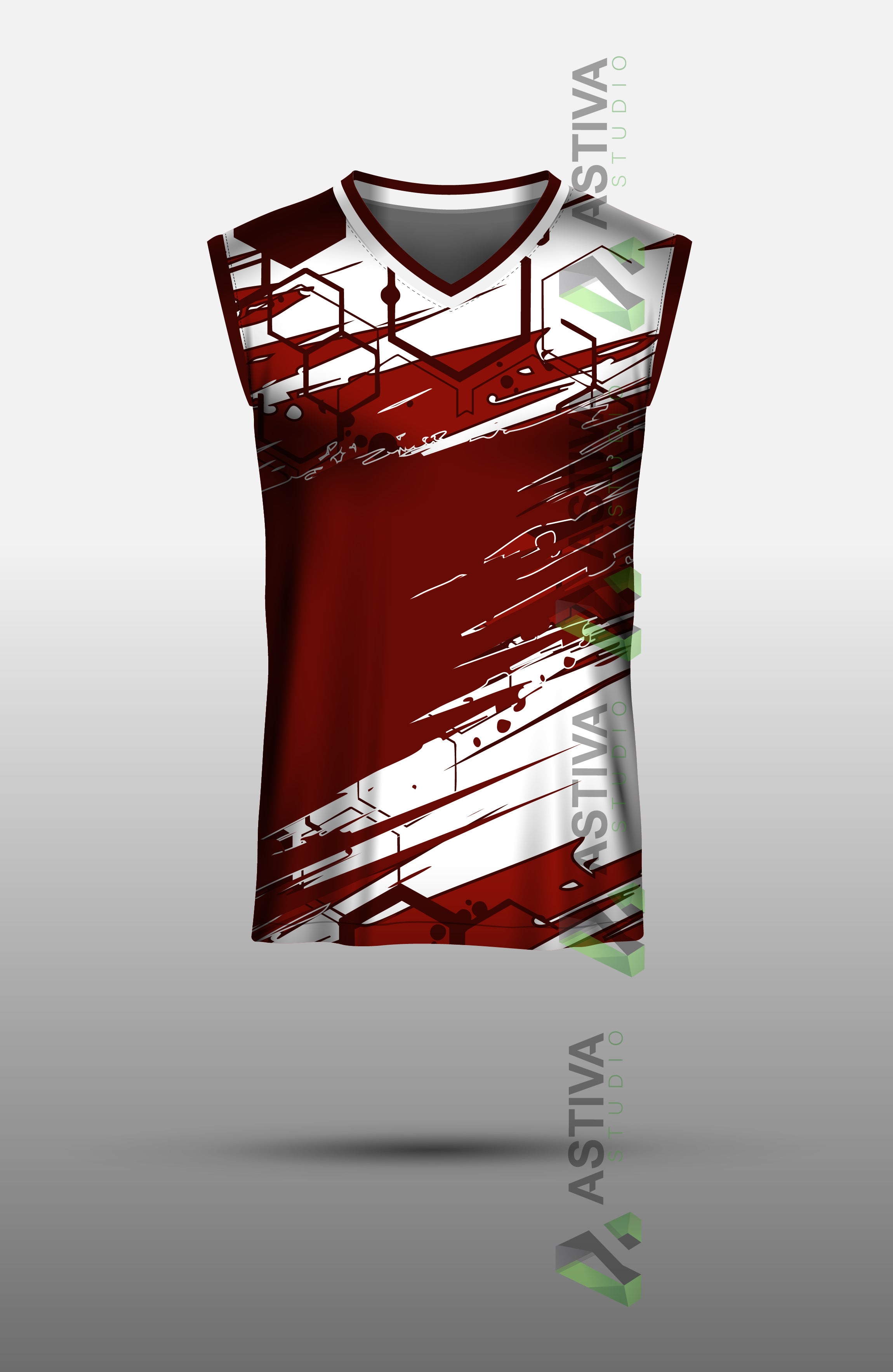 Modern Sportswear Template – Maroon and White Vector Jersey with Dynamic Brush Stroke Design