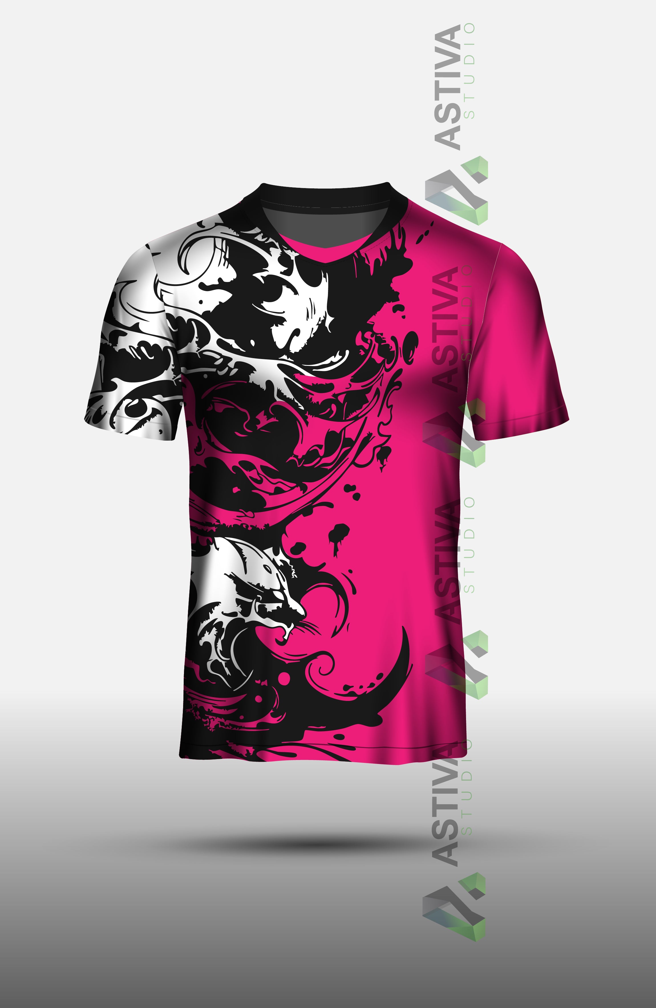 Pink and Black Abstract Graphic Sports Jersey Design
