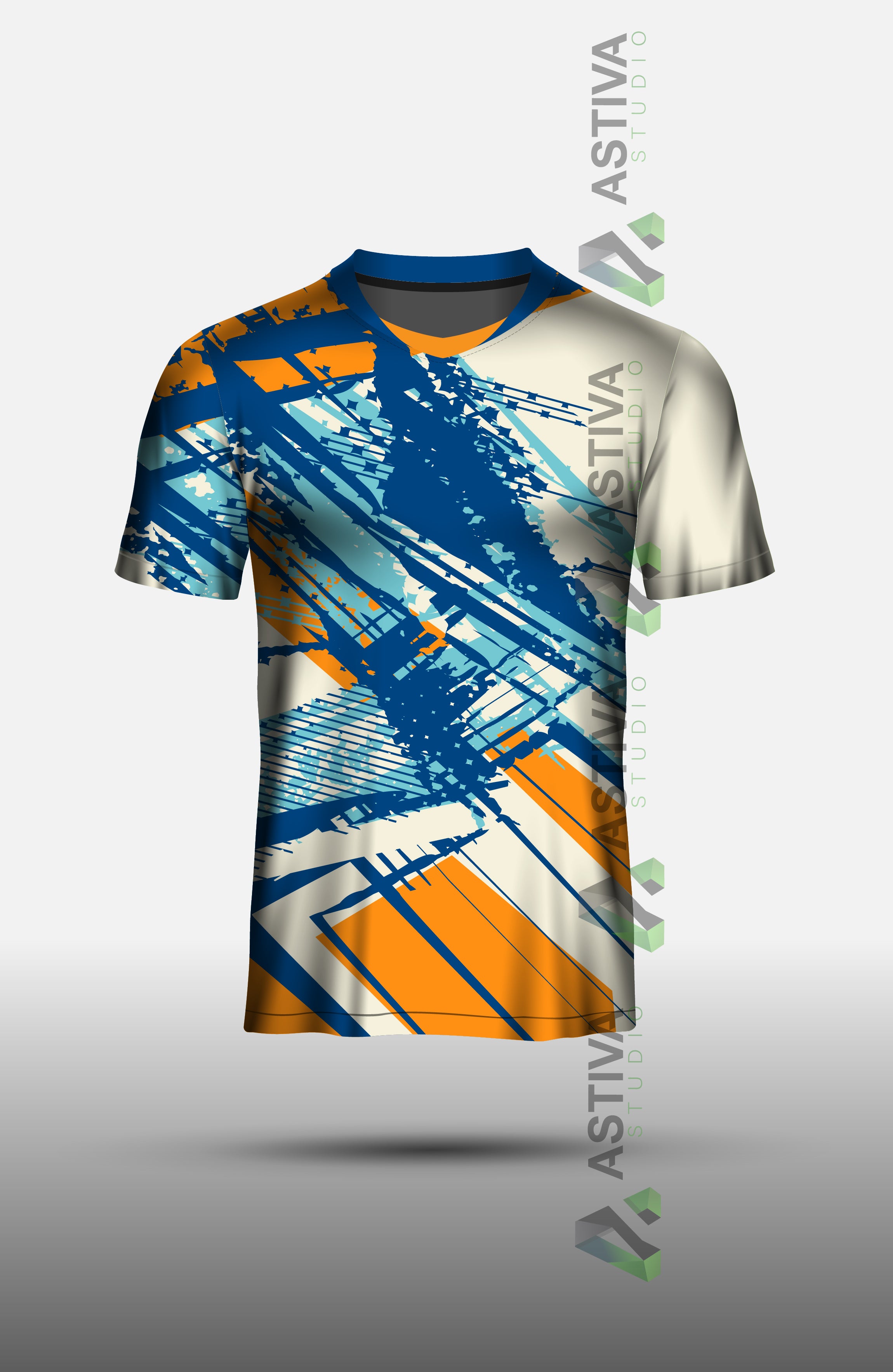 Modern Blue and Orange Brush Stroke Pattern for Sportswear and Jersey Design