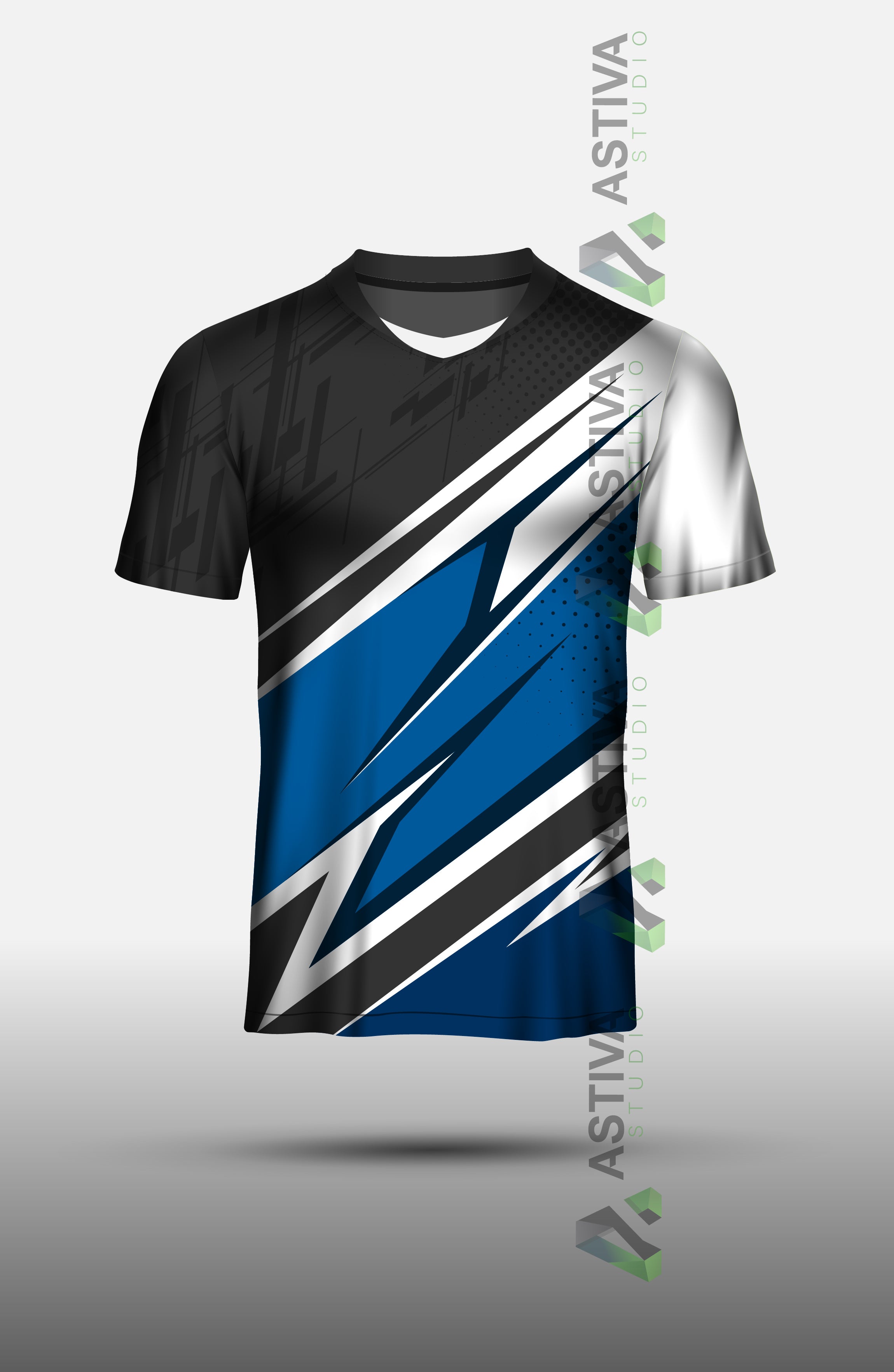 Futuristic Blue and Black Sportswear with Angular Line Design