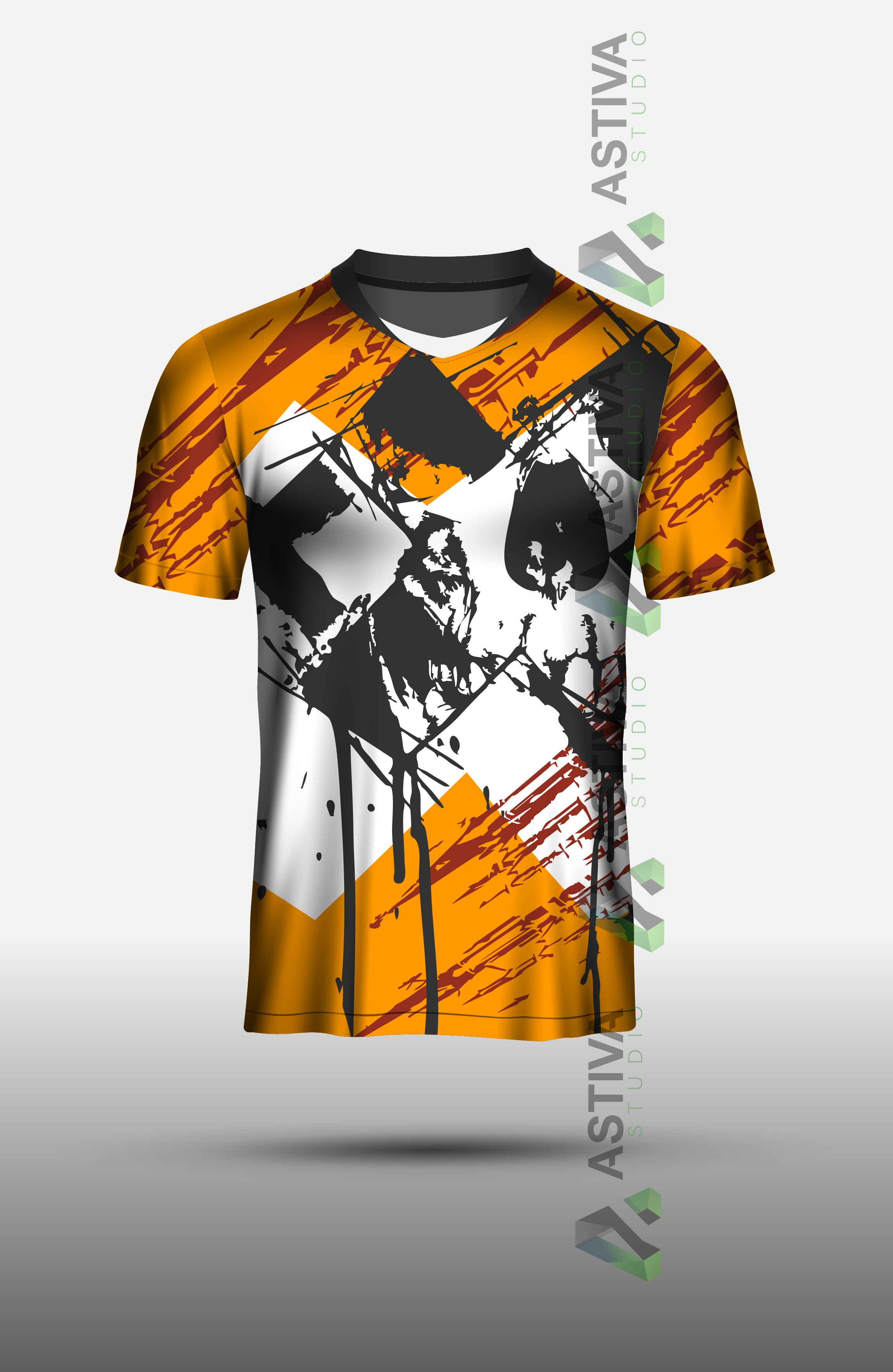Modern Orange Grunge Paint Splash Sportswear with Abstract Drip Pattern